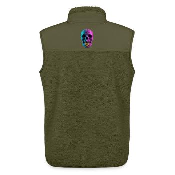 Conception du fil de fer de crâne Bitcoin Cyan Magenta - Veste sans manches sherpa unisexe Stanley/Stella - kaki - Dos - AI Model Male 178 light (178cm)