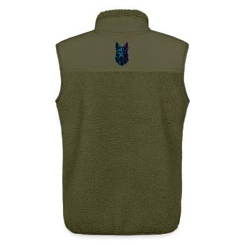 German Shepherd Cyber Tech Neon Design - Unisex Sherpa Gilet by Stanley/Stella - khaki - Back - AI Model Male 178 light (178cm)