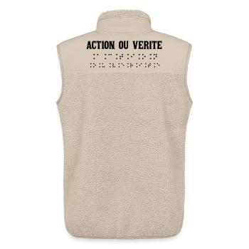 Écriture Braille Inspirée Action Vraie - Veste sans manches sherpa unisexe Stanley/Stella - beige - Dos - AI Model Male 178 light (178cm)