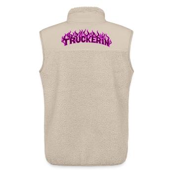 Truckerin lodernde Flammen 2 - Farbe veränderbar - Unisex Sherpaweste von Stanley/Stella - Beige - Hinten - AI Model Male 178 light (178cm)