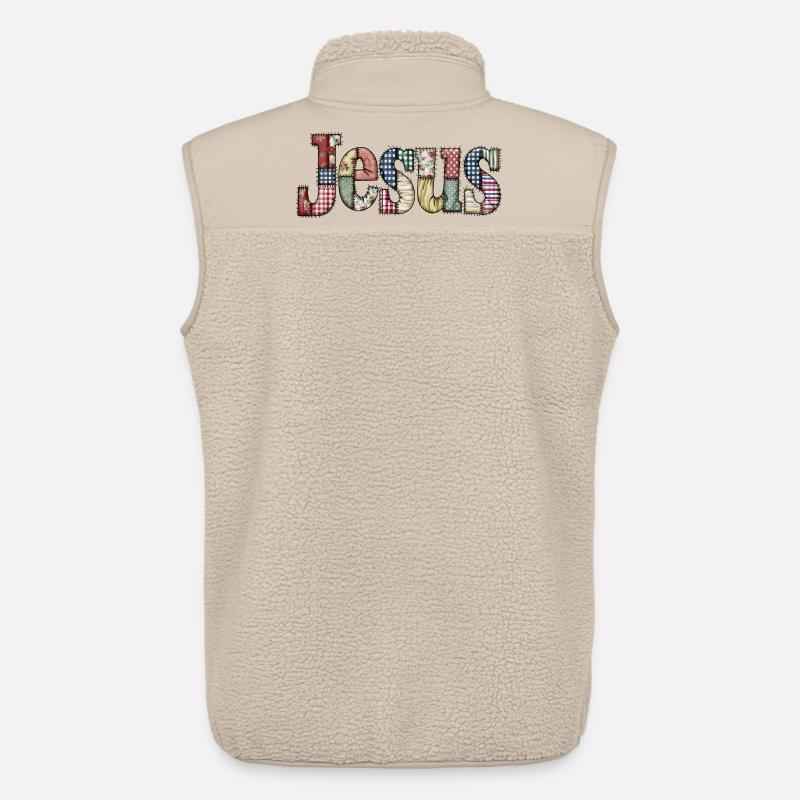 Lettrage Jésus en patchwork - Veste sans manches sherpa unisexe Stanley/Stella - beige