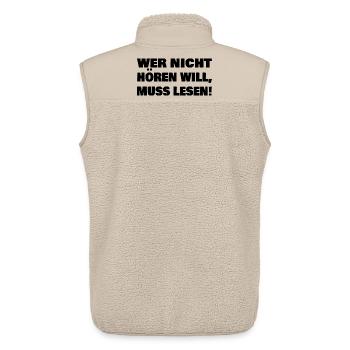 Wer nicht hören will muss lesen - Unisex Sherpaweste von Stanley/Stella - Beige - Hinten - AI Model Male 178 light (178cm)