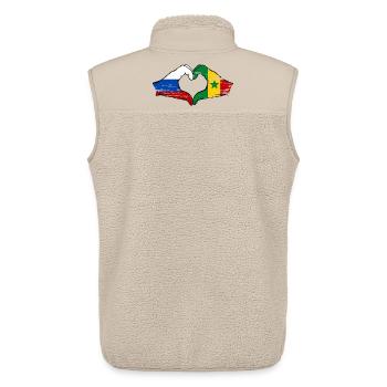 Russie Sénégal Drapeau Mains Coeur Forme Utilisé - Veste sans manches sherpa unisexe Stanley/Stella - beige - Dos - AI Model Male 178 light (178cm)