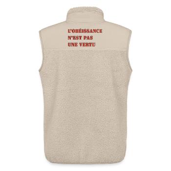 OBEDIENCE IS NOT A VIRTUE - Unisex Sherpa Gilet by Stanley/Stella - beige - Back - AI Model Male 178 light (178cm)