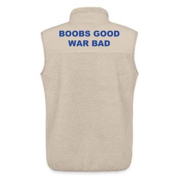 Anti War Shirt für Menschen mit gesunden Humor  - Unisex Sherpaweste von Stanley/Stella - Beige - Hinten - AI Model Male 178 light (178cm)