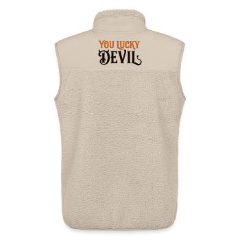 Du Glücklicher Teufel – Lustiges Teufels-Halloween-T-Shirt - Unisex Sherpaweste von Stanley/Stella - Beige - Hinten - AI Model Male 178 light (178cm)