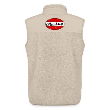 Logo d’écriture autrichienne sur fond rouge - Veste sans manches sherpa unisexe Stanley/Stella - beige - Dos - AI Model Male 178 light (178cm)