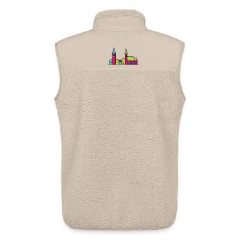 Skyline de Wels City Lederer Tower Art moderne en ligne - Veste sans manches sherpa unisexe Stanley/Stella - beige - Dos - AI Model Male 178 light (178cm)