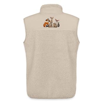 Bulldogge und Katze beim Bildhauern - Unisex Sherpaweste von Stanley/Stella - Beige - Hinten - AI Model Male 178 light (178cm)