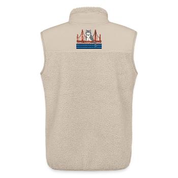 Lustige Katze sitzt auf der roten Brücke Katzen - Unisex Sherpaweste von Stanley/Stella - Beige - Hinten - AI Model Male 178 light (178cm)