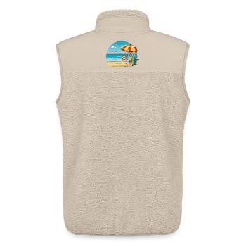 Dessin animé de vacances à la plage avec parapluie - Veste sans manches sherpa unisexe Stanley/Stella - beige - Dos - AI Model Male 178 light (178cm)
