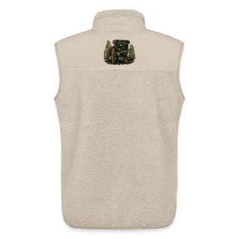 Masque à gaz Bulldog dans une ville en ruine - Veste sans manches sherpa unisexe Stanley/Stella - beige - Dos - AI Model Male 178 light (178cm)