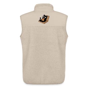 Chat noir savourant une pizza - Veste sans manches sherpa unisexe Stanley/Stella - beige - Dos - AI Model Male 178 light (178cm)