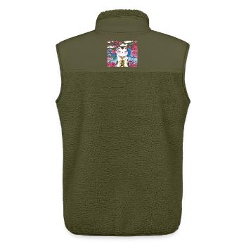 Kawaii Lucky cat Maneki Neko Cherry blossom - Unisex Sherpa Gilet by Stanley/Stella - khaki - Back - AI Model Male 178 light (178cm)