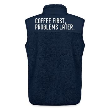 Kaffee erst Probleme später - Unisex Sherpaweste von Stanley/Stella - Navy - Hinten - AI Model Male 178 light (178cm)