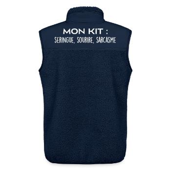 Mon kit : seringue, sourire et sarcasme - Veste sans manches sherpa unisexe Stanley/Stella - marine - Dos - AI Model Male 178 light (178cm)
