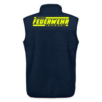 Feuerwehr Spruch Shirt – Wir helfen dir da raus - Unisex Sherpaweste von Stanley/Stella - Navy - Hinten - AI Model Male 178 light (178cm)
