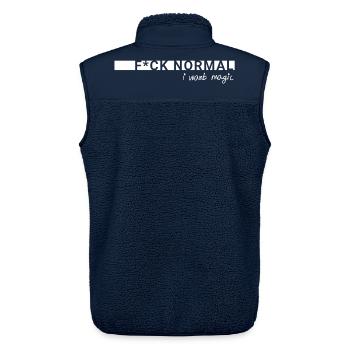 de normal – Je veux de la magie - Veste sans manches sherpa unisexe Stanley/Stella - marine - Dos - AI Model Male 178 light (178cm)