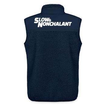 Slow & Nonchalant Typo Tea - Unisex Sherpa Gilet by Stanley/Stella - navy - Back - AI Model Male 178 light (178cm)