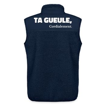 Ta Gueule Cordialement Phrase Drôle - Veste sans manches sherpa unisexe Stanley/Stella - marine - Dos - AI Model Male 178 light (178cm)