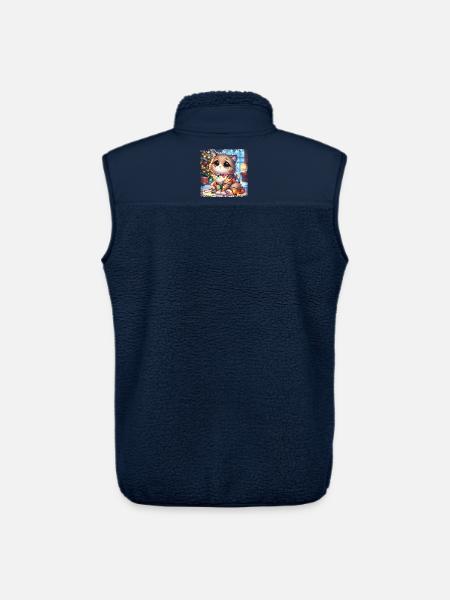 Cute Christmas Cat Clumsy Tangled - Unisex Sherpa Gilet by Stanley/Stella - navy