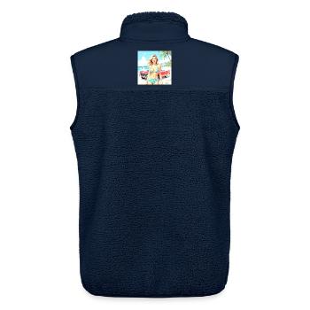 Frau am Strand mit Oldtimer - Unisex Sherpaweste von Stanley/Stella - Navy - Hinten - AI Model Male 178 light (178cm)