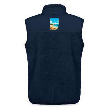 St Brelade Jersey Vintage-Reiseplakat Stadtbild - Unisex Sherpaweste von Stanley/Stella - Navy - Hinten - AI Model Male 178 light (178cm)
