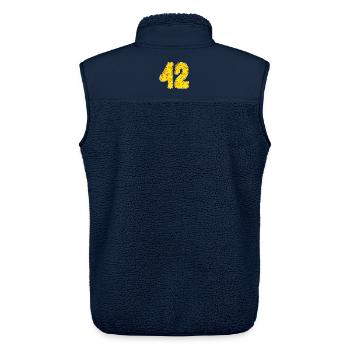 42 ans de Lustig Käse - Veste sans manches sherpa unisexe Stanley/Stella - marine - Dos - AI Model Male 178 light (178cm)