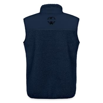Lorbeerkranz mit Kuh und Traktor – Eigener Text - Unisex Sherpaweste von Stanley/Stella - Navy - Hinten - AI Model Male 178 light (178cm)