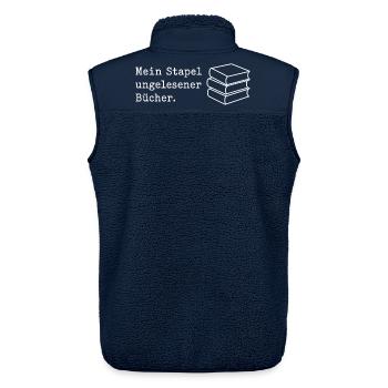 Mein Stapel ungelesener Bücher Spruch T-Shirt - Unisex Sherpaweste von Stanley/Stella - Navy - Hinten - AI Model Male 178 light (178cm)