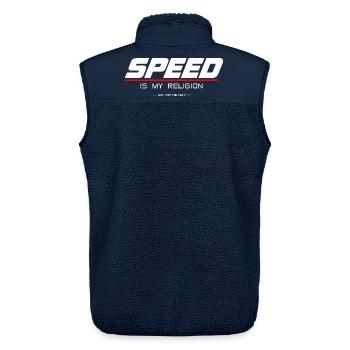 SPEED_IS_MY_RELIGION - Unisex Sherpaweste von Stanley/Stella - Navy - Hinten - AI Model Male 178 light (178cm)