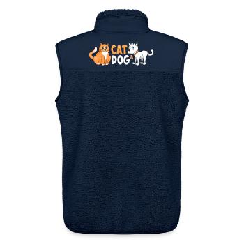 Image joyeuse d’un chat et d’un chien. - Veste sans manches sherpa unisexe Stanley/Stella - marine - Dos - AI Model Male 178 light (178cm)