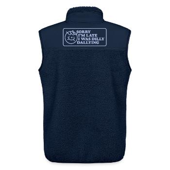Sorry I'm Late – Funny Retro Sign - Unisex Sherpa Gilet by Stanley/Stella - navy - Back - AI Model Male 178 light (178cm)