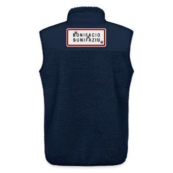 Panneau d’entrée de la ville de Bonifacio - Veste sans manches sherpa unisexe Stanley/Stella - marine - Dos - AI Model Male 178 light (178cm)