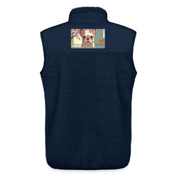 Cute Bulldog in Animated Style - Unisex Sherpa Gilet by Stanley/Stella - navy - Back - AI Model Male 178 light (178cm)