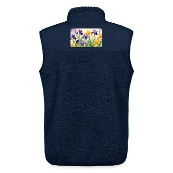 Romantische Schwertlilien - Aquarellfarben  - Unisex Sherpaweste von Stanley/Stella - Navy - Hinten - AI Model Male 178 light (178cm)