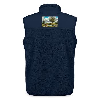 Illustration of a natural landscape - Unisex Sherpa Gilet by Stanley/Stella - navy - Back - AI Model Male 178 light (178cm)