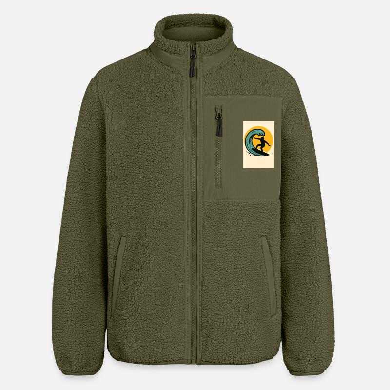 Surfeurs au coucher du soleil - Veste sherpa unisexe coupe décontractée Stanley/Stella - kaki
