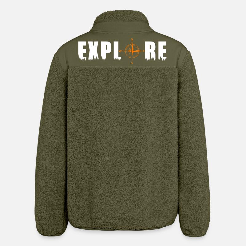 Explore Motiv mit einem Kompass - Relaxed Fit Unisex Sherpajacke von Stanley/Stella - Khaki