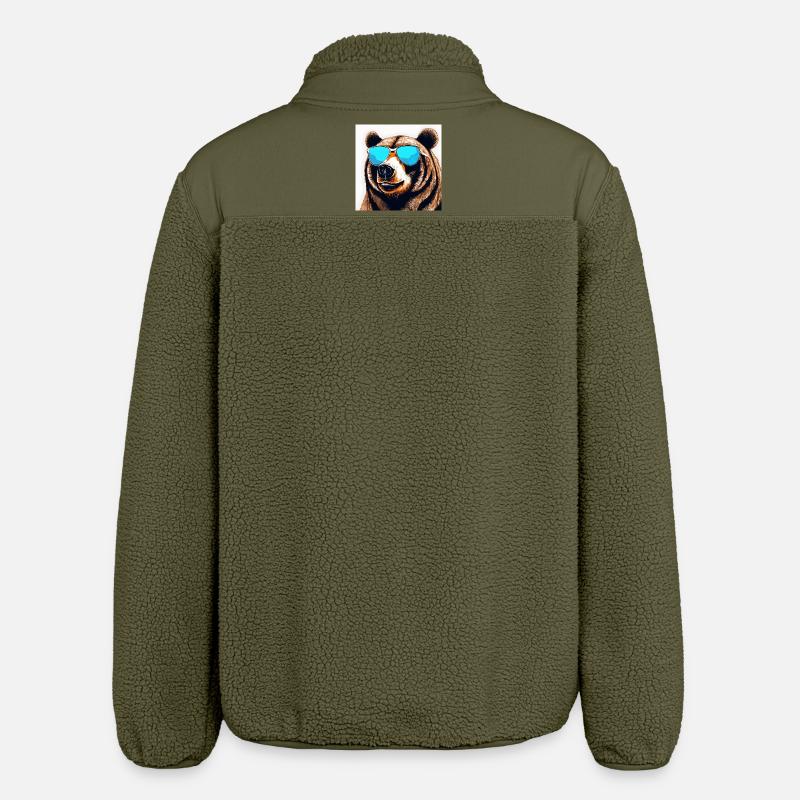 Bear with Sunglasses Pop Art - Relaxed Fit Unisex Sherpa Jacket by Stanley/Stella - khaki