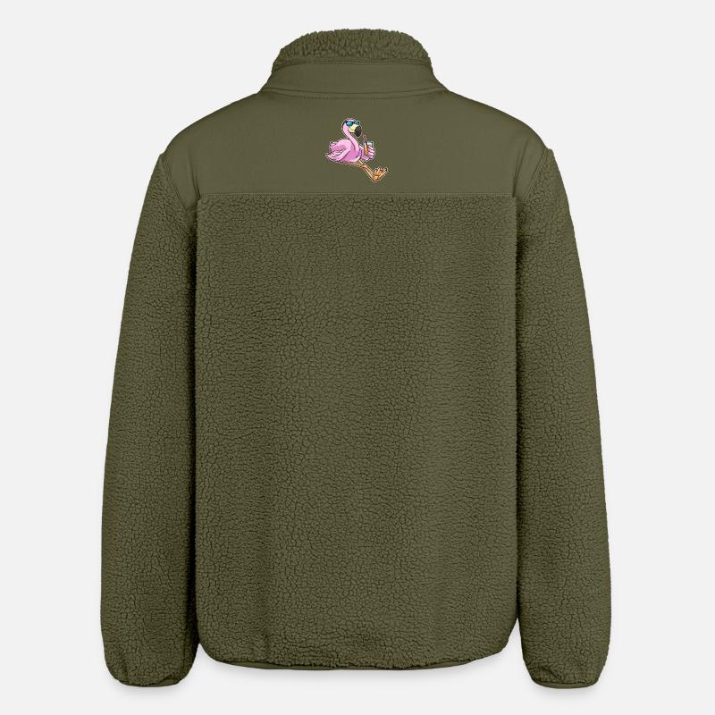 Flamingo with drink with straw - Relaxed Fit Unisex Sherpa Jacket by Stanley/Stella - khaki