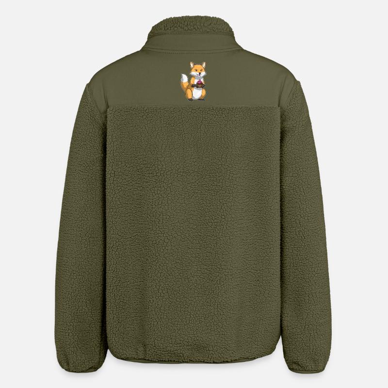 Fox Birthday Cupcake - Relaxed Fit Unisex Sherpa Jacket by Stanley/Stella - khaki