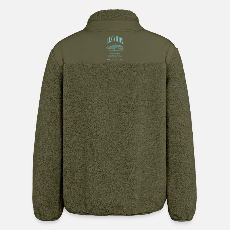 Cuban Knight Anole Reptile Keeper Lizard - Relaxed Fit Unisex Sherpa Jacket by Stanley/Stella - khaki