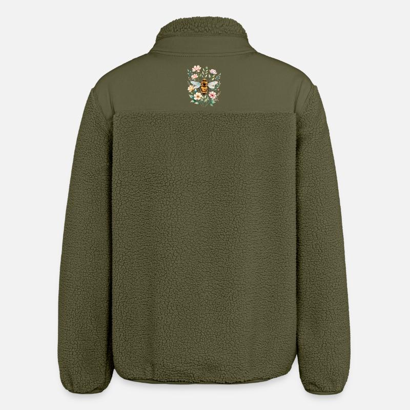 Bee in a flower frame - Relaxed Fit Unisex Sherpa Jacket by Stanley/Stella - khaki