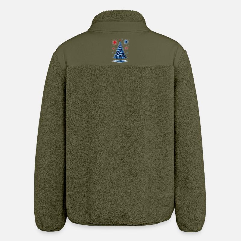 Fireworks Christmas Tree Pattern - Relaxed Fit Unisex Sherpa Jacket by Stanley/Stella - khaki
