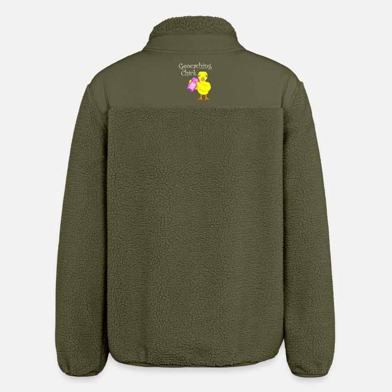 Geocaching Chick White Text - Relaxed Fit Unisex Sherpa Jacket by Stanley/Stella - khaki