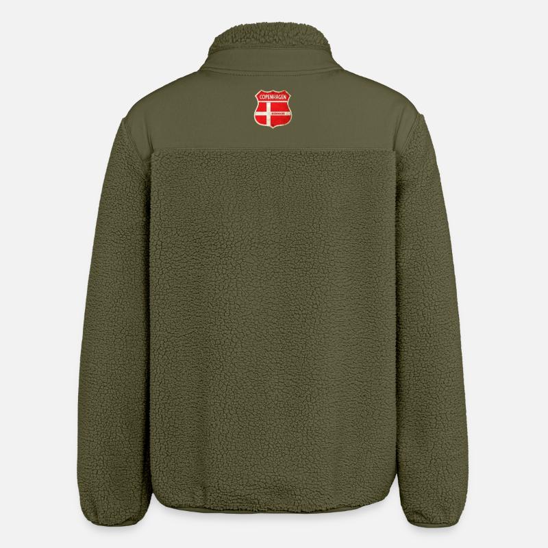 Copenhague Danemark Armoiries Drapeaux Design - Veste sherpa unisexe coupe décontractée Stanley/Stella - kaki