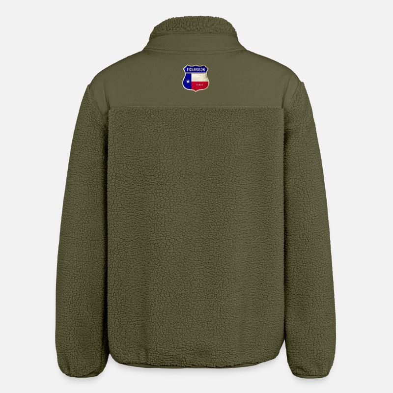 Richardson Texas Crest Flag Design - Relaxed Fit Unisex Sherpa Jacket by Stanley/Stella - khaki