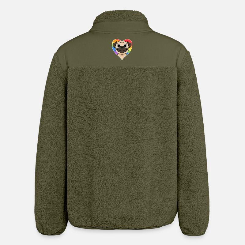 Regenbogen - Hund mit Herz - Relaxed Fit Unisex Sherpajacke von Stanley/Stella - Khaki