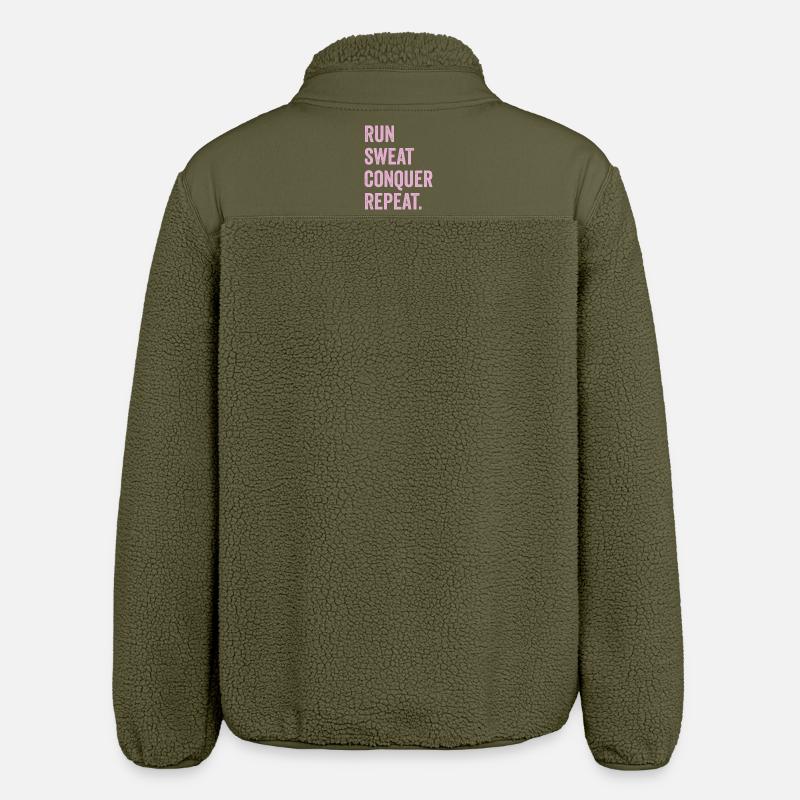 Run. Sweat. Conquer. Repeat. - Relaxed Fit Unisex Sherpa Jacket by Stanley/Stella - khaki